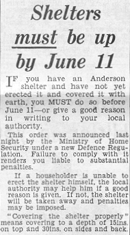 An Image of a Headline from the Daily Express in May 1940 Stressing that Shelters Should be Assembled