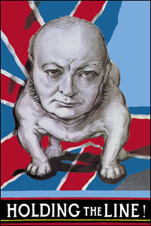 An Image of a Poster Showing Churchill as a Bulldog and Holding the Line