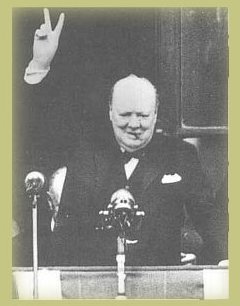 An Image Showing Churchill Displaying 'V' with his Fingers Representing 'V is for Victory'